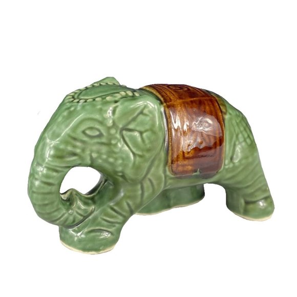 Other - Green Gold Ceramic Indian Elephant Figurine